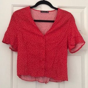 Bershka red button down blouse
